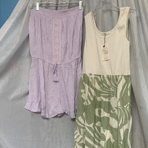Cream and Light Green Patterned Maxi Dress